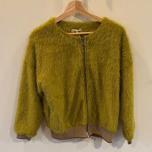 Faux fur lime green jacket size 6 made in Italy